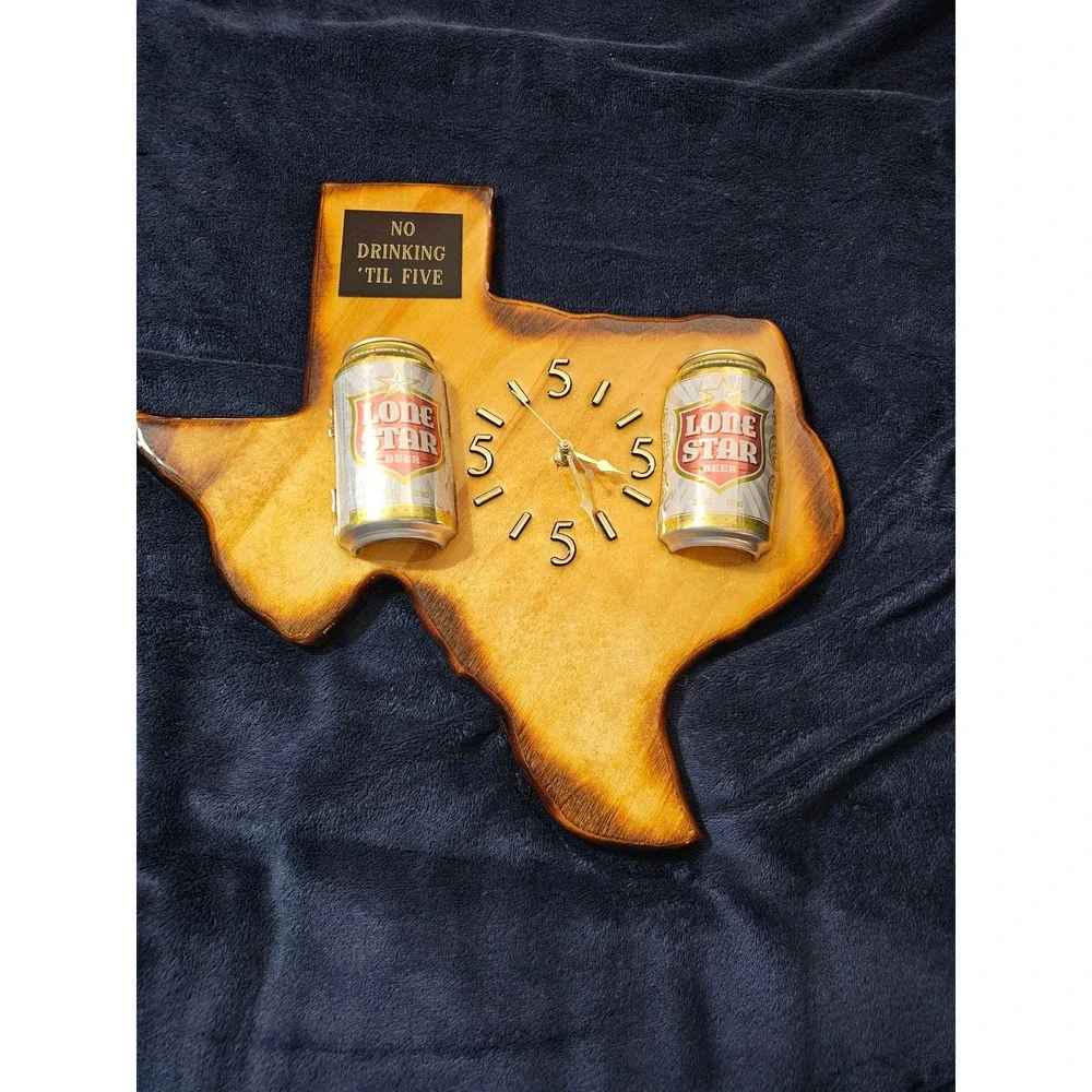 Thrasher Woodcraft Texas Lone Star Beer Wall Clock No Drinking Til Five Rustic